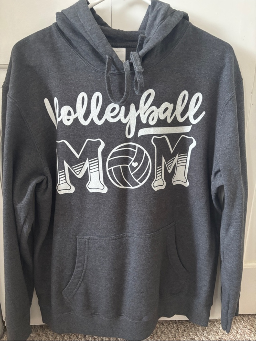 Volleyball Mom Hooded Sweatshirt - Charcoal with White Graphic